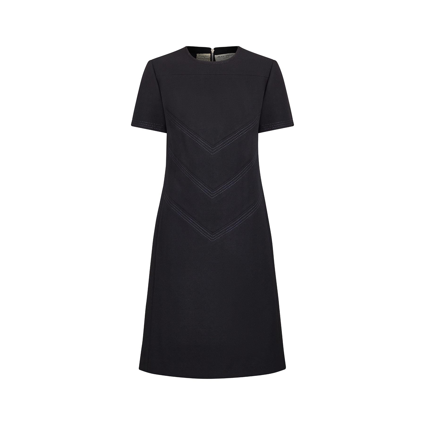 1960s Jean Patou Black Wool Mod Dress 1