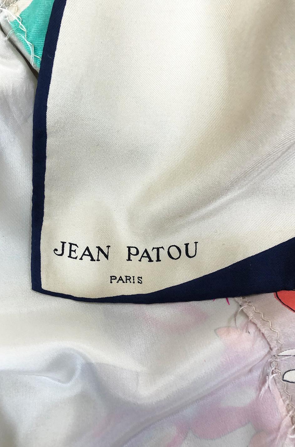1960s Jean Patou Couture Signed Scarf Print Silk Twill Mini Dress 7