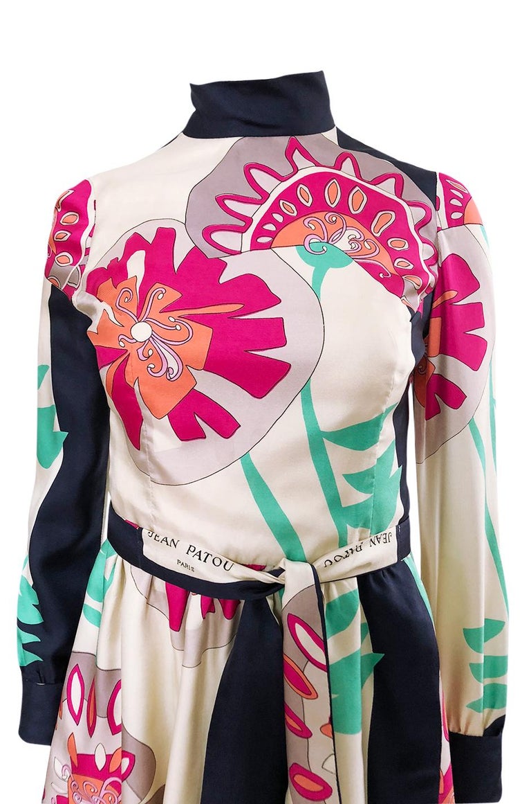 1960s Jean Patou Couture Signed Scarf Print Silk Twill Mini Dress at ...