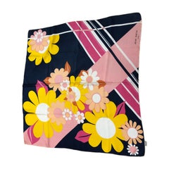 echarpe en soie des années 1960 Jean Patou Daisy et Stripes 29x30