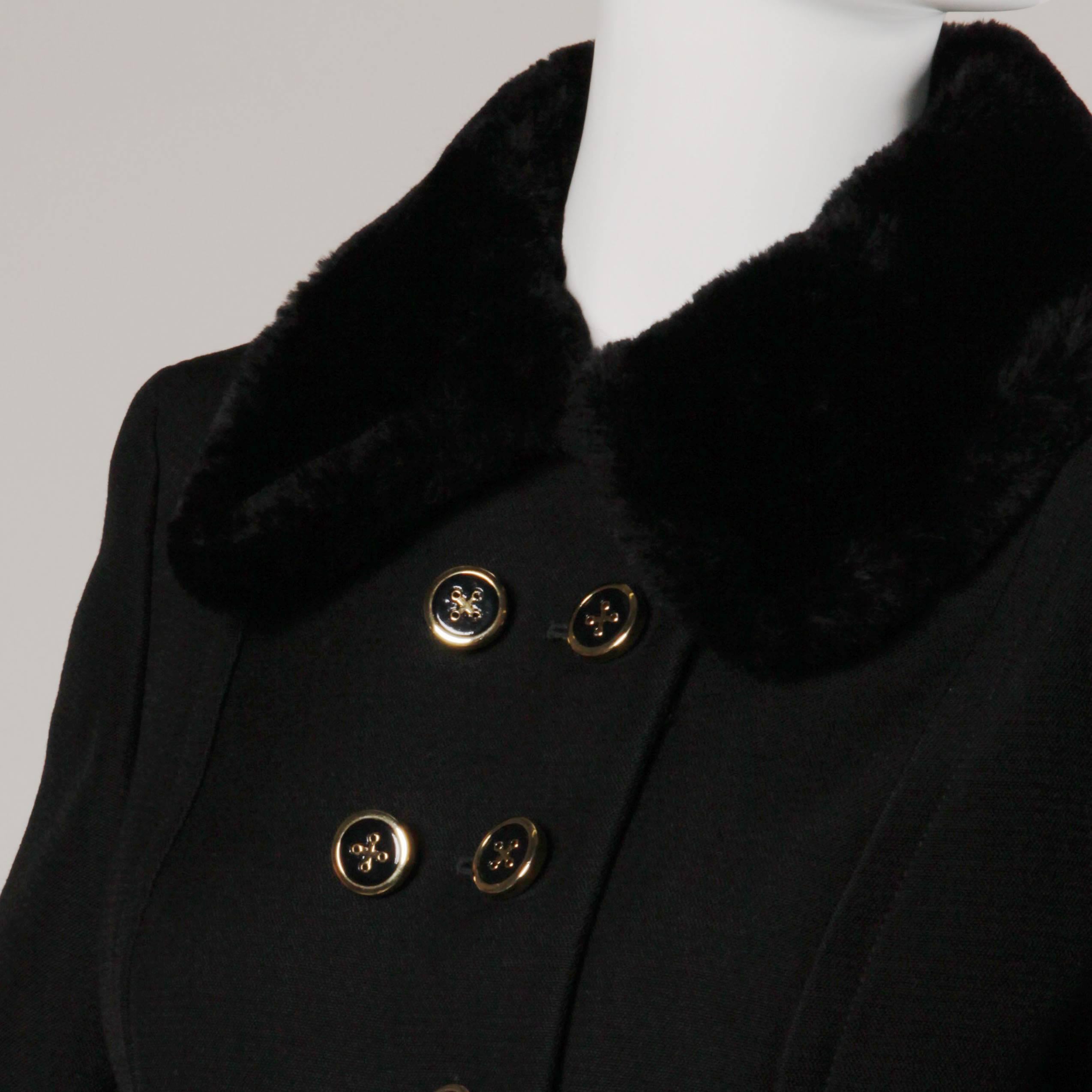 1960s Jean Patou Vintage Wool Jacket + Skirt Suit Ensemble with Faux Fur Trim For Sale 1