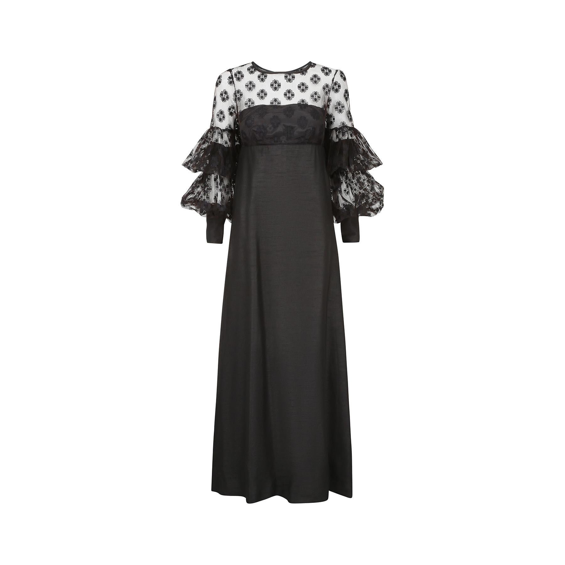Women's 1960s Jean Varon Black Lace Maxi Dress For Sale