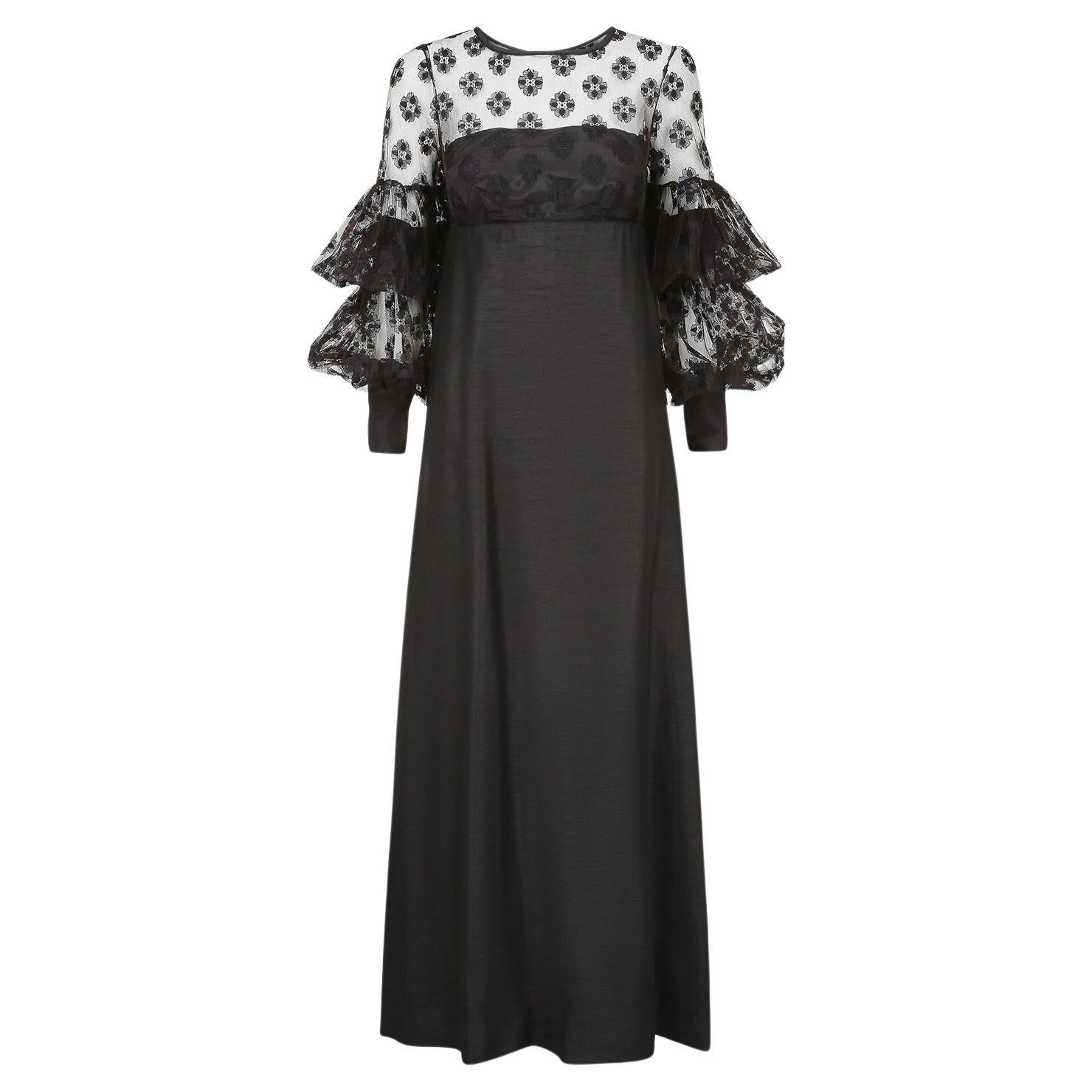 1960s Jean Varon Black Lace Maxi Dress For Sale