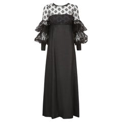 Retro 1960s Jean Varon Black Lace Maxi Dress