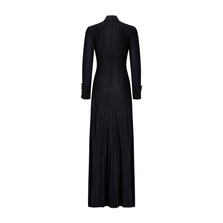 1960s Jean Varon Jersey Black Maxi Dress with Front Button Detail