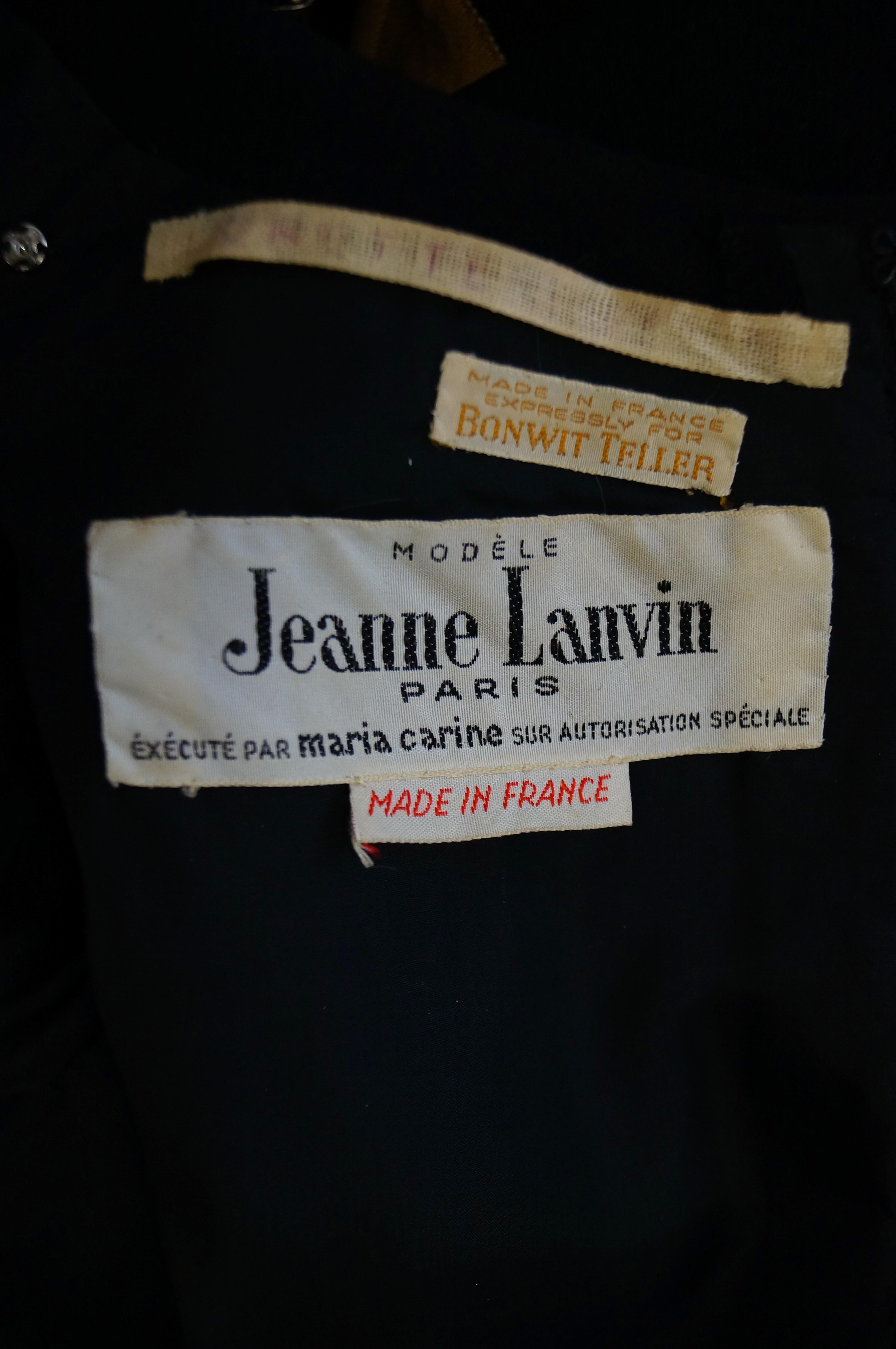  1960s Jeanne Lanvin Designed Black Wool Mod Dress with Yellow Grosgrain Buckles For Sale 5