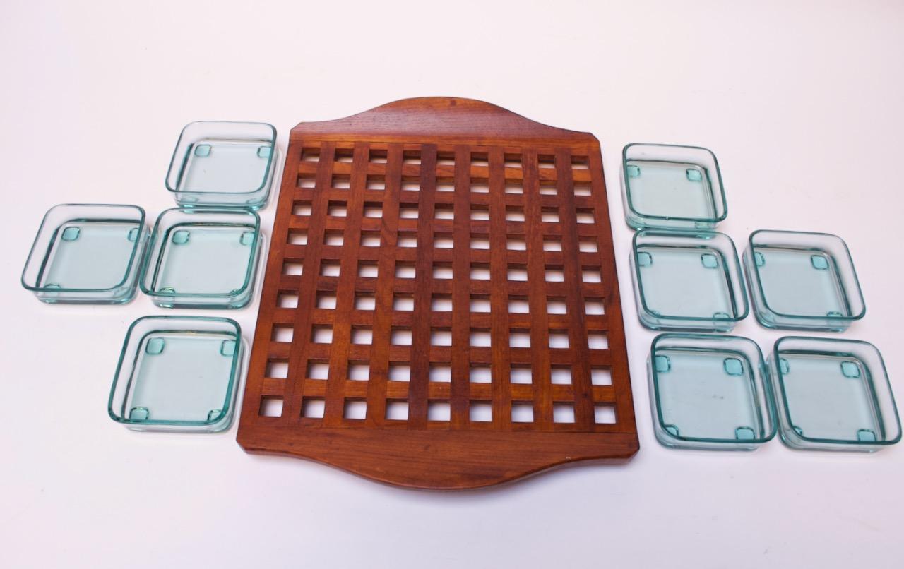 Danish 1960s Jens Quistgaard Dansk Teak Serving Tray with Glass Inserts New in Box