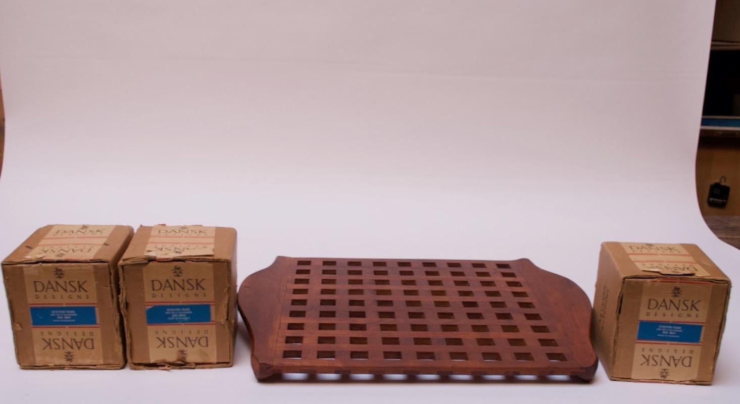 1960s Jens Quistgaard Dansk Teak Serving Tray with Glass Inserts New in Box In Good Condition In Brooklyn, NY