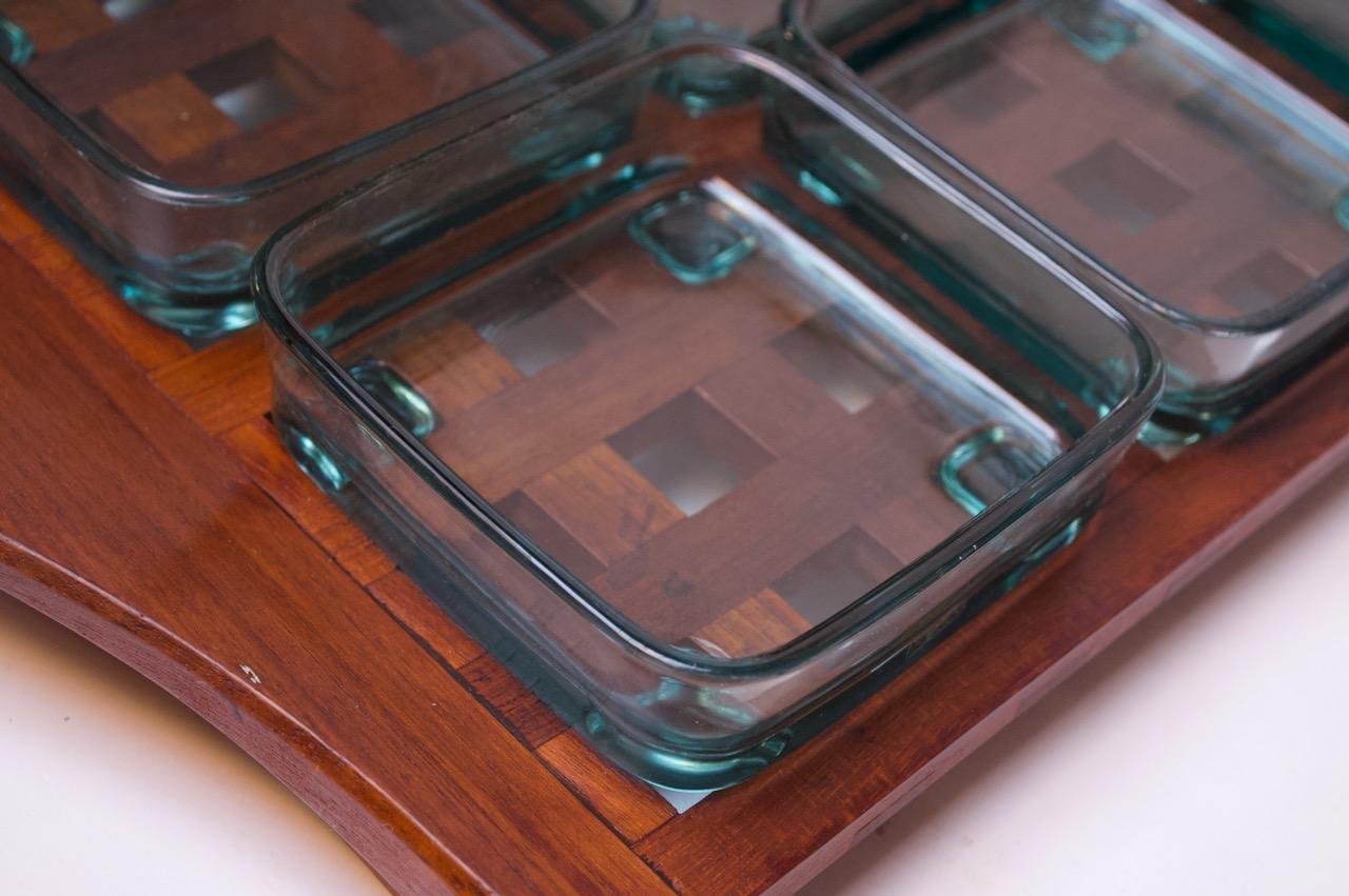 1960s Jens Quistgaard Dansk Teak Serving Tray with Glass Inserts New in Box 2