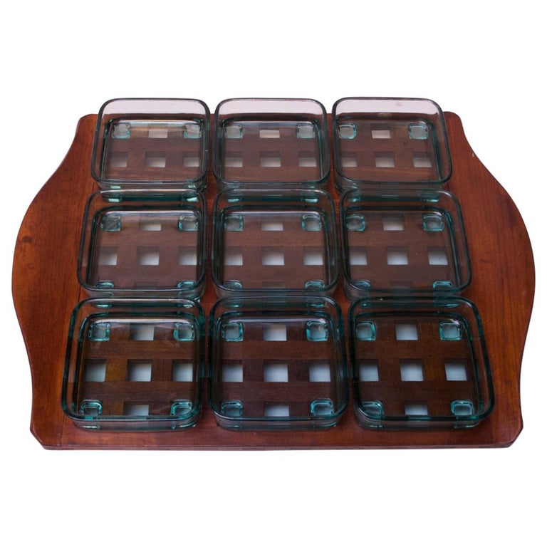 1960s Jens Quistgaard Dansk Teak Serving Tray with Glass Inserts New in