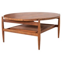 1960s Jens Risom Floating Walnut & Cane Coffee Table, 39" Round, Model T300