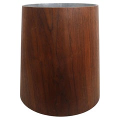 1960s Jens Risom MCM Tapered Walnut Wastebasket / Trash Can with Aluminum Lining