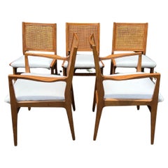 Chaises de salle à manger cannées de style Jens Risom des années 1960, lot de 5