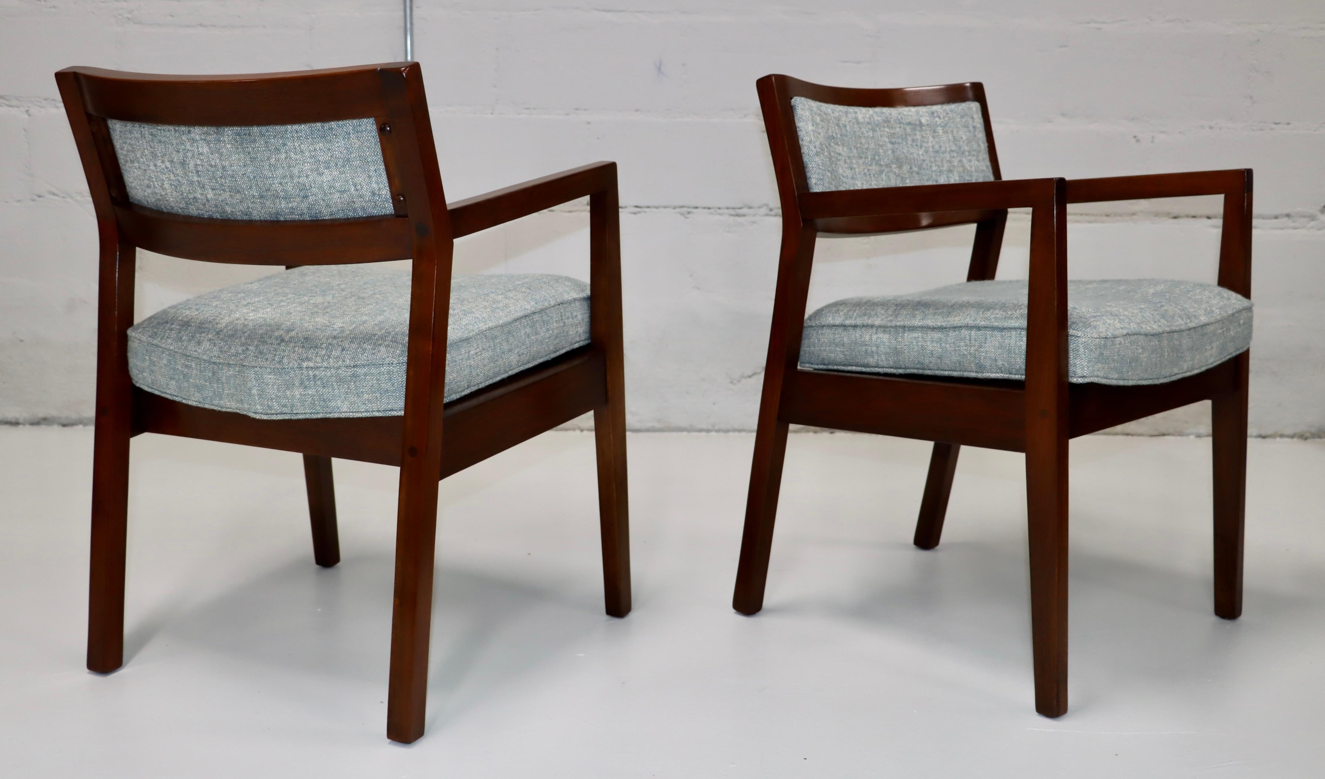 Fabric 1960's Jens Risom Style Walnut Armchairs For Sale