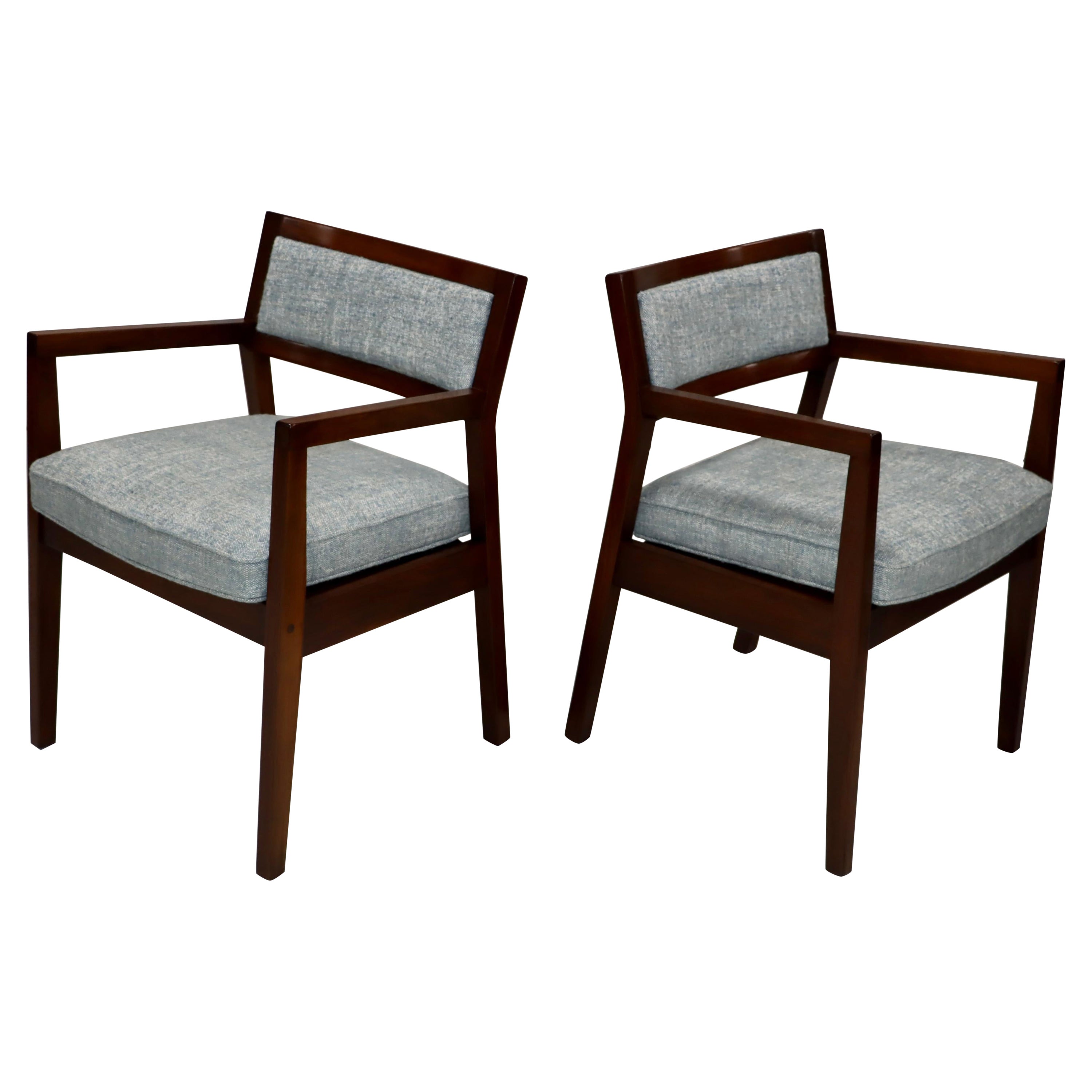 1960's Jens Risom Style Walnut Armchairs For Sale