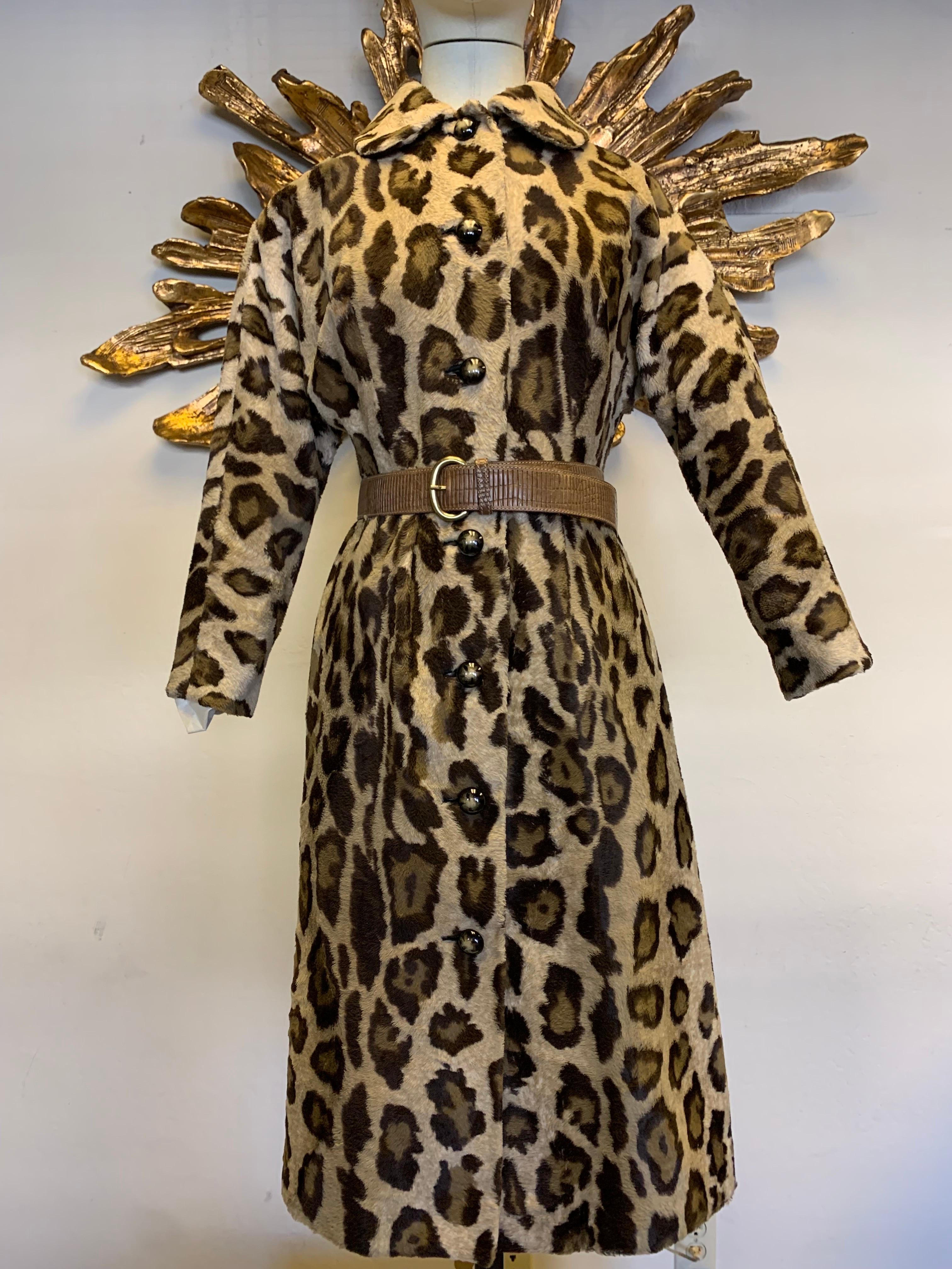1960s Jerry Silverman Faux Leopard Fur Button-Down Coat Dress For Sale 6