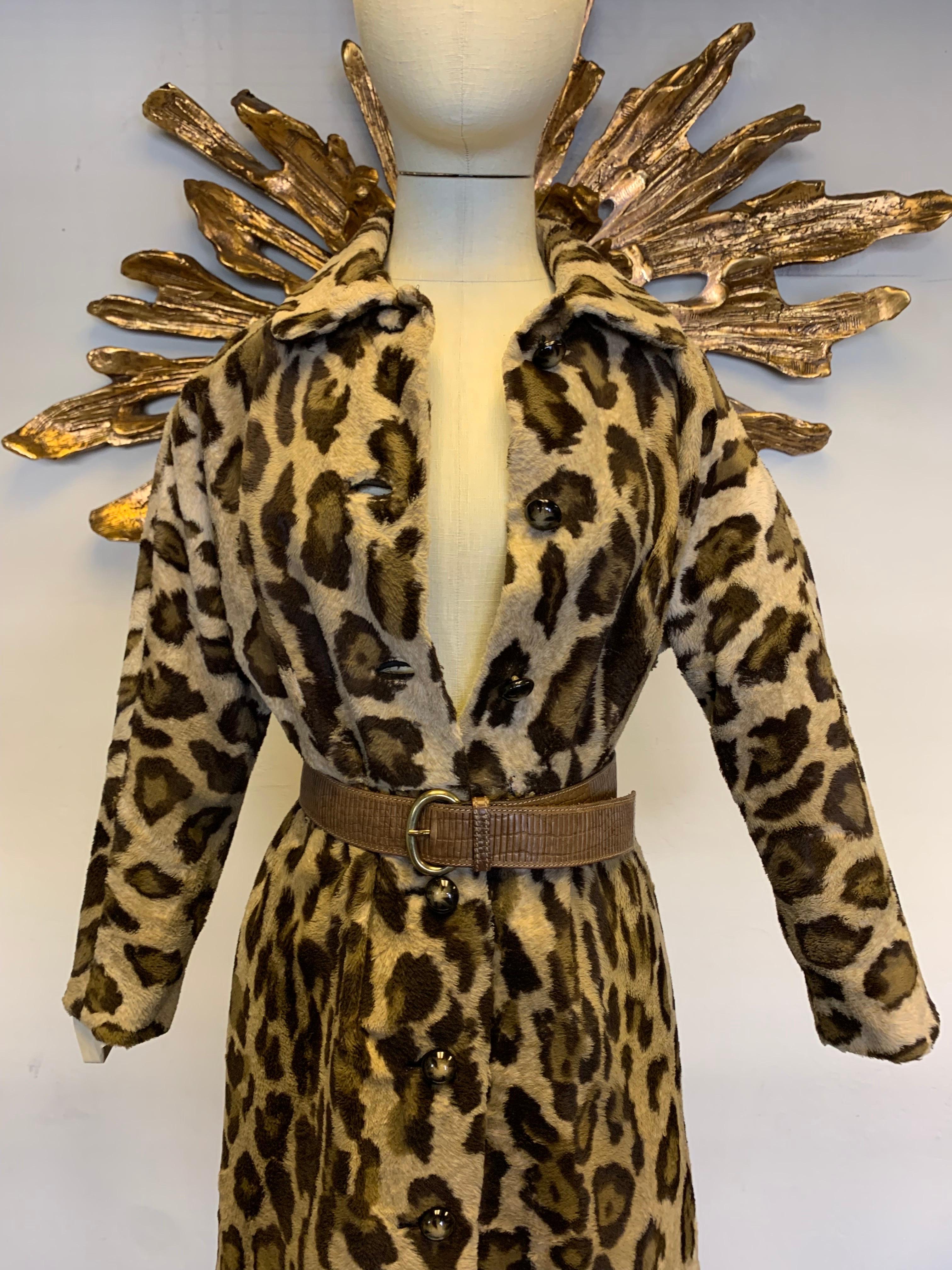 1960s Jerry Silverman Faux Leopard Fur Button-Down Coat Dress For Sale 8