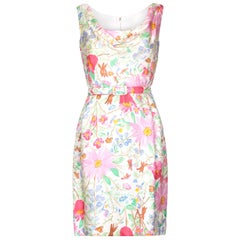 1960s Jeunesse Silk Floral Printed Dress with Matching Belt