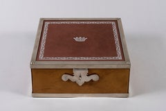1960's jewelry boxe in leather and  silvered brass with a crown