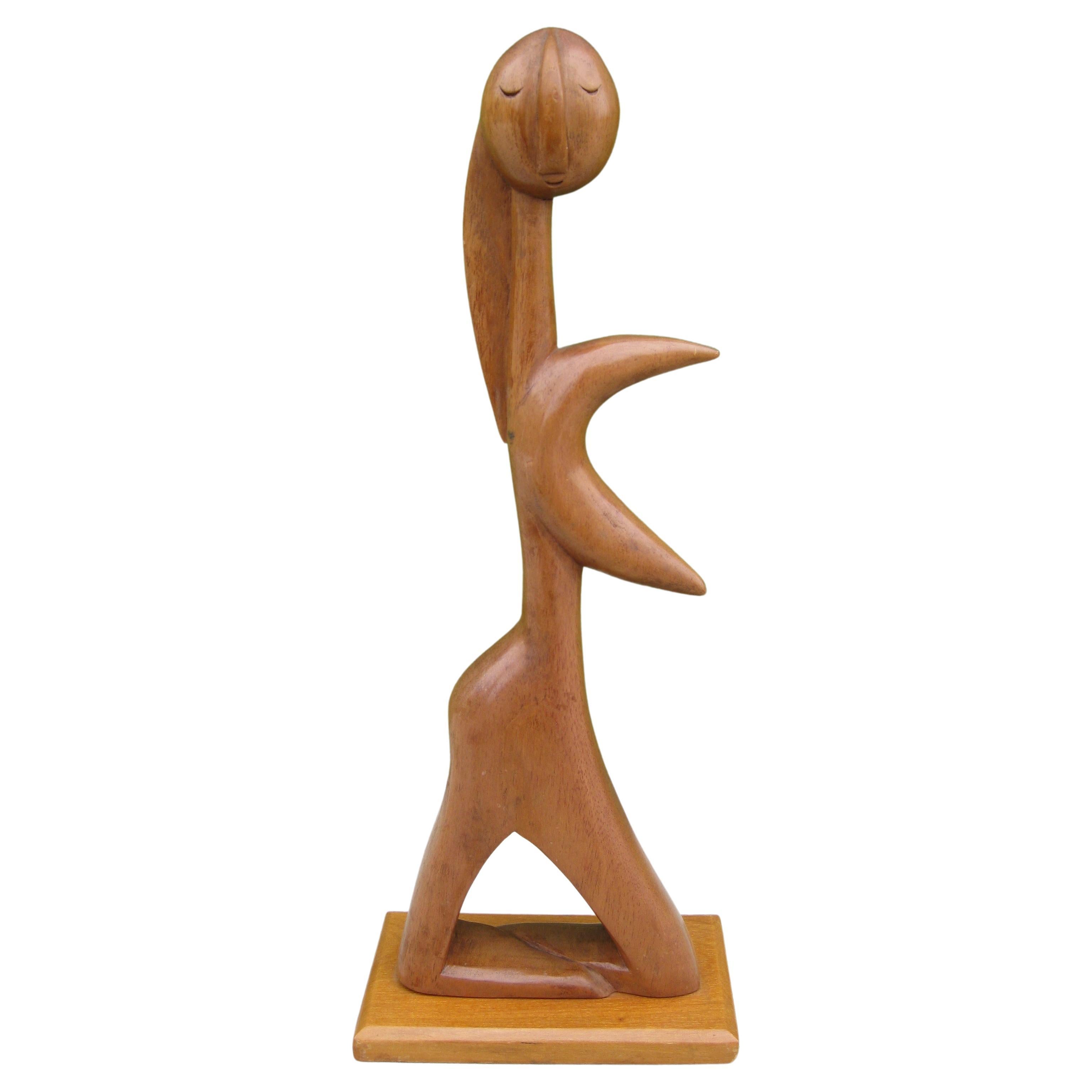 1960's J.G Casas Modernist Abstract Figural Wood Carved Sculpture Mexican Artist For Sale