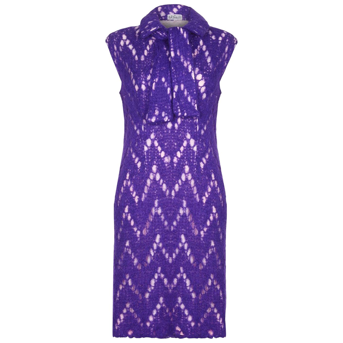 1960s Jo Giovanni Italian Boutique Purple Knit Dress For Sale