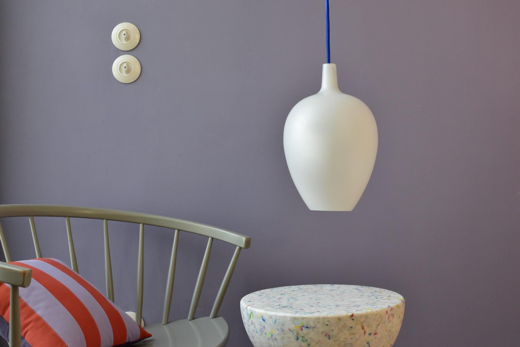 White glass Pompei pendant light by Jo Hammerborg in 1963 produced by Fog & Mørup & Holmegaard Denmark & signed with 
