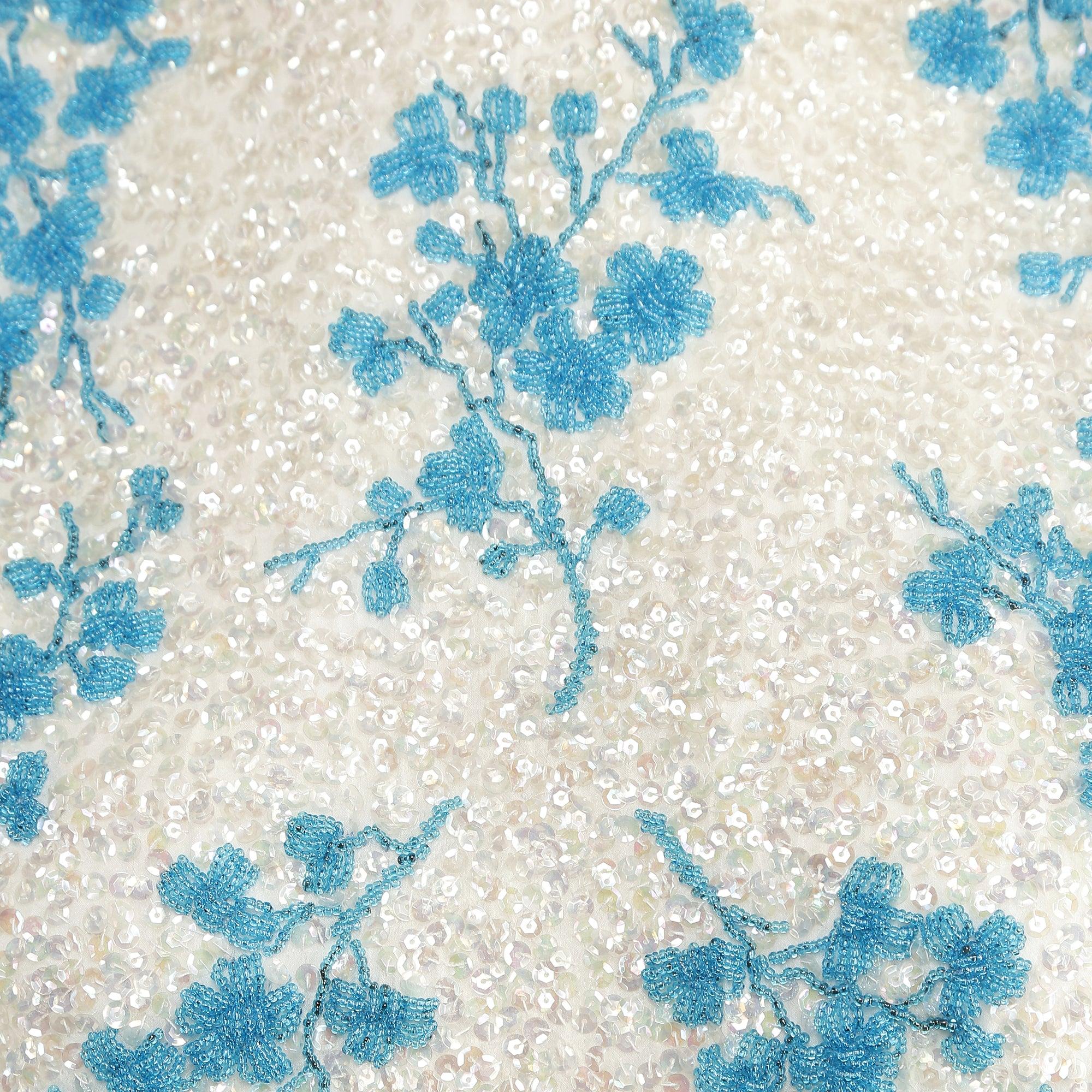 1960er Jo Ro Imports Blaues und cremefarbenes Pailletten-Shift-Kleid im Zustand „Gut“ im Angebot in London, GB