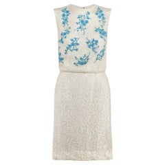 1960s Jo Ro Imports Robe droite à paillettes bleu et crème