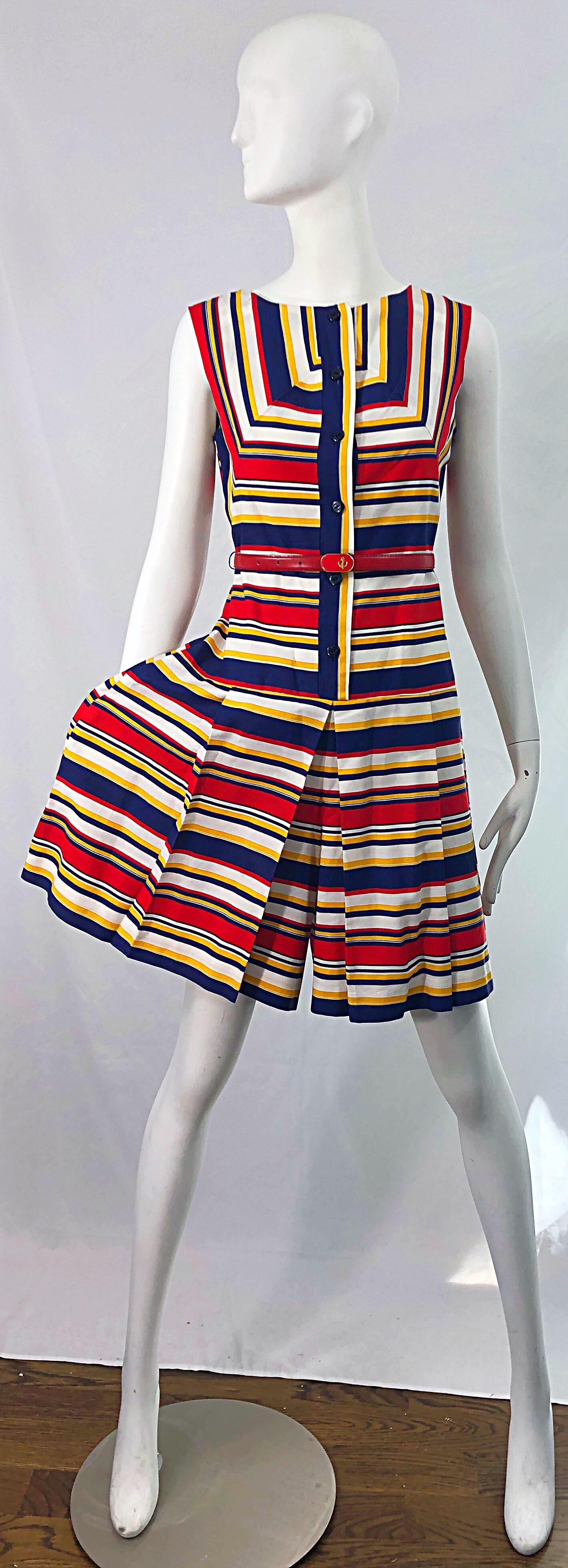 1960s Joan Curtis Nautical Romper Cotton Stripes Belt Cotton One Piece Jumpsuit 4