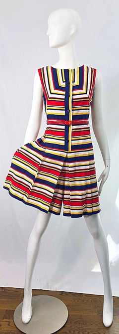 1960s Joan Curtis Nautical Romper Cotton Stripes Belt Cotton One Piece Jumpsuit
