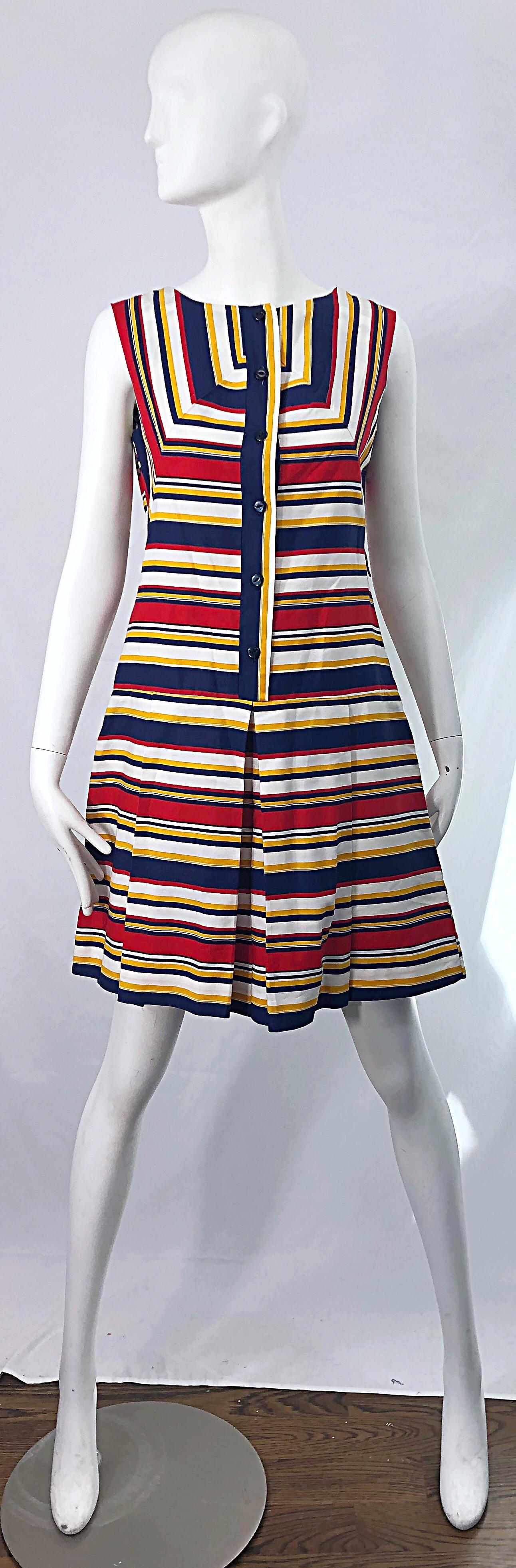 1960s Joan Curtis Nautical Romper Cotton Stripes Belt Cotton One Piece Jumpsuit In Excellent Condition In San Diego, CA