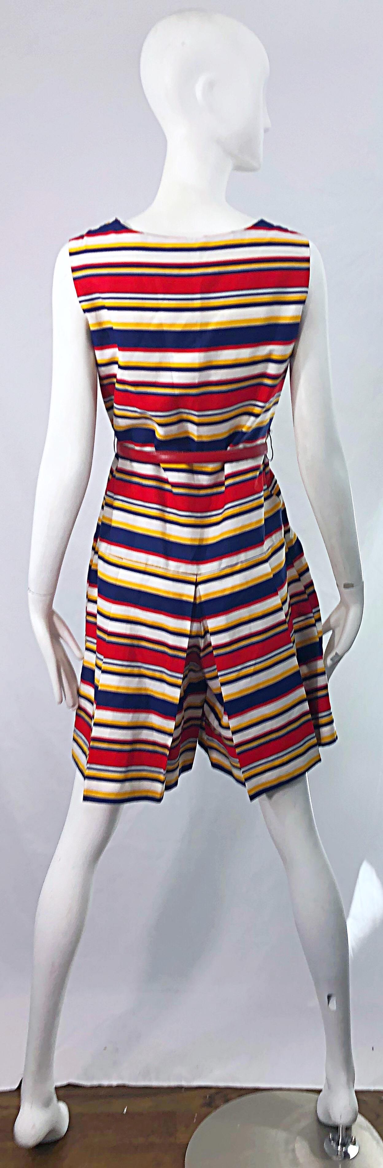 1960s Joan Curtis Nautical Romper Cotton Stripes Belt Cotton One Piece Jumpsuit 1