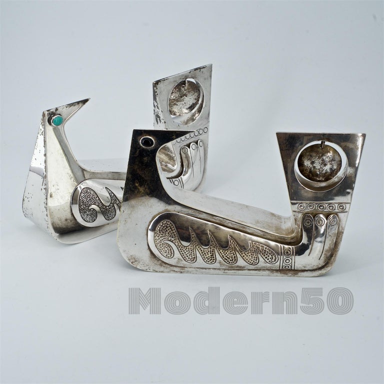 1960s Joaquin Taller Tinta Ecuador Turquoise Onyx Birds Silver Mcm