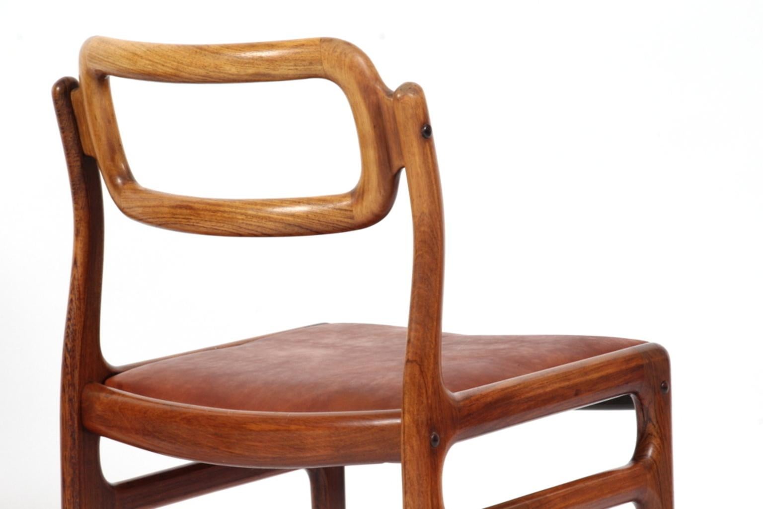 Leather 1960s Johannes Andersen Five Dining Chairs for Uldum Møbelfabrik, Rosewood