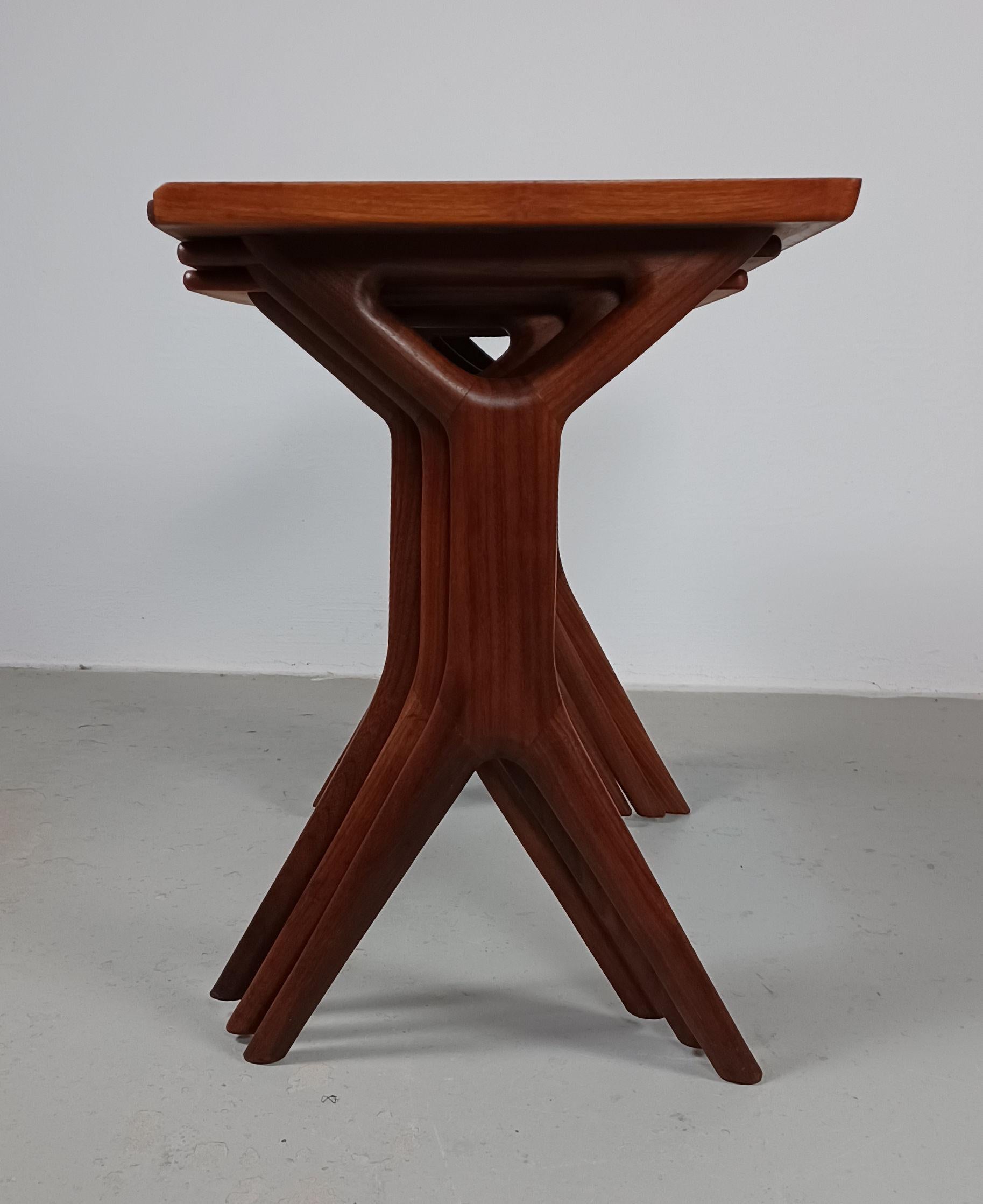 Mid-20th Century 1960s Johannes Andersen Fully Restored Teak Nesting Tables by CFC Silkeborg. For Sale