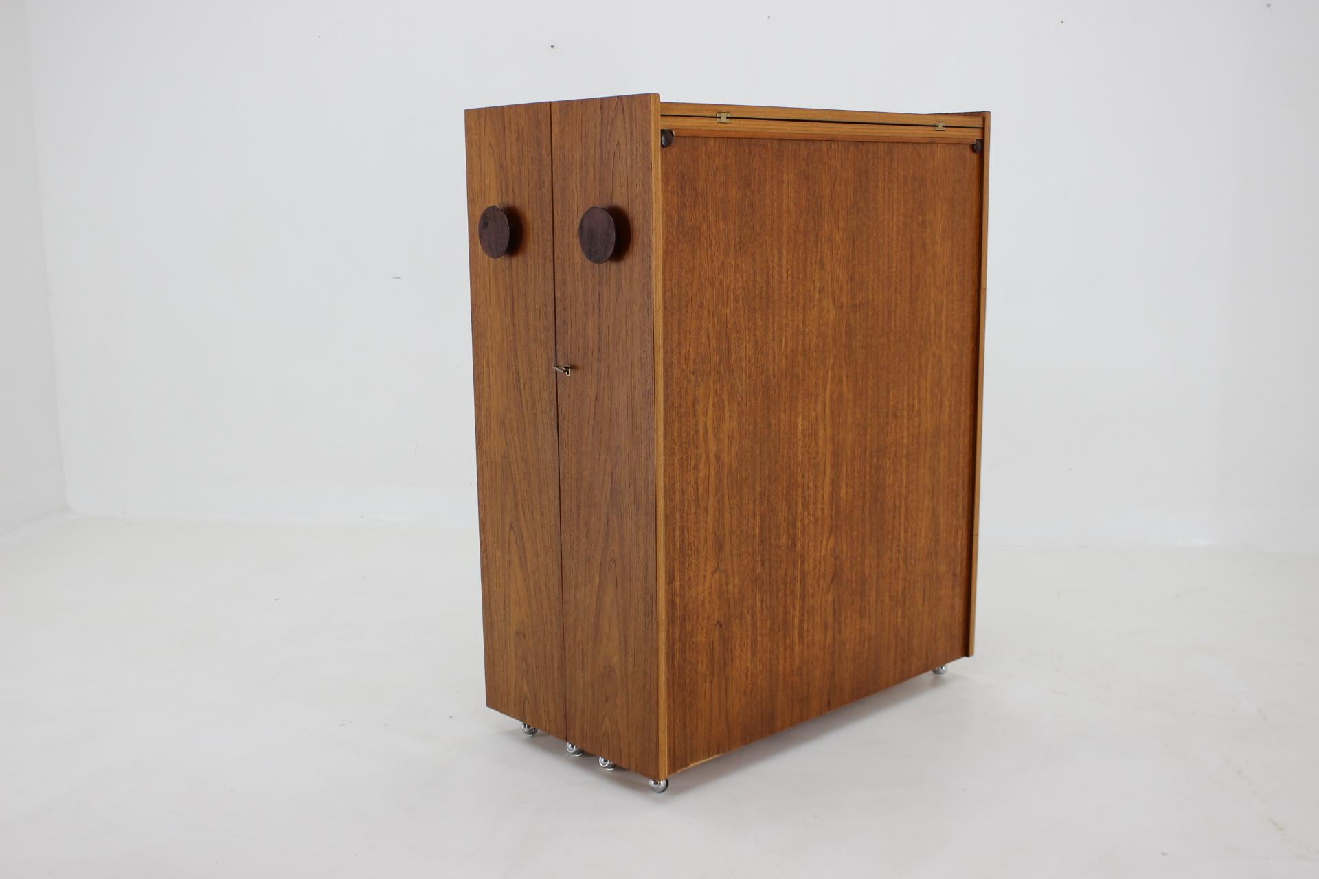 Danish 1960s Johannes Andersen Rare Teak Folding Bar Cabinet, Denmark For Sale
