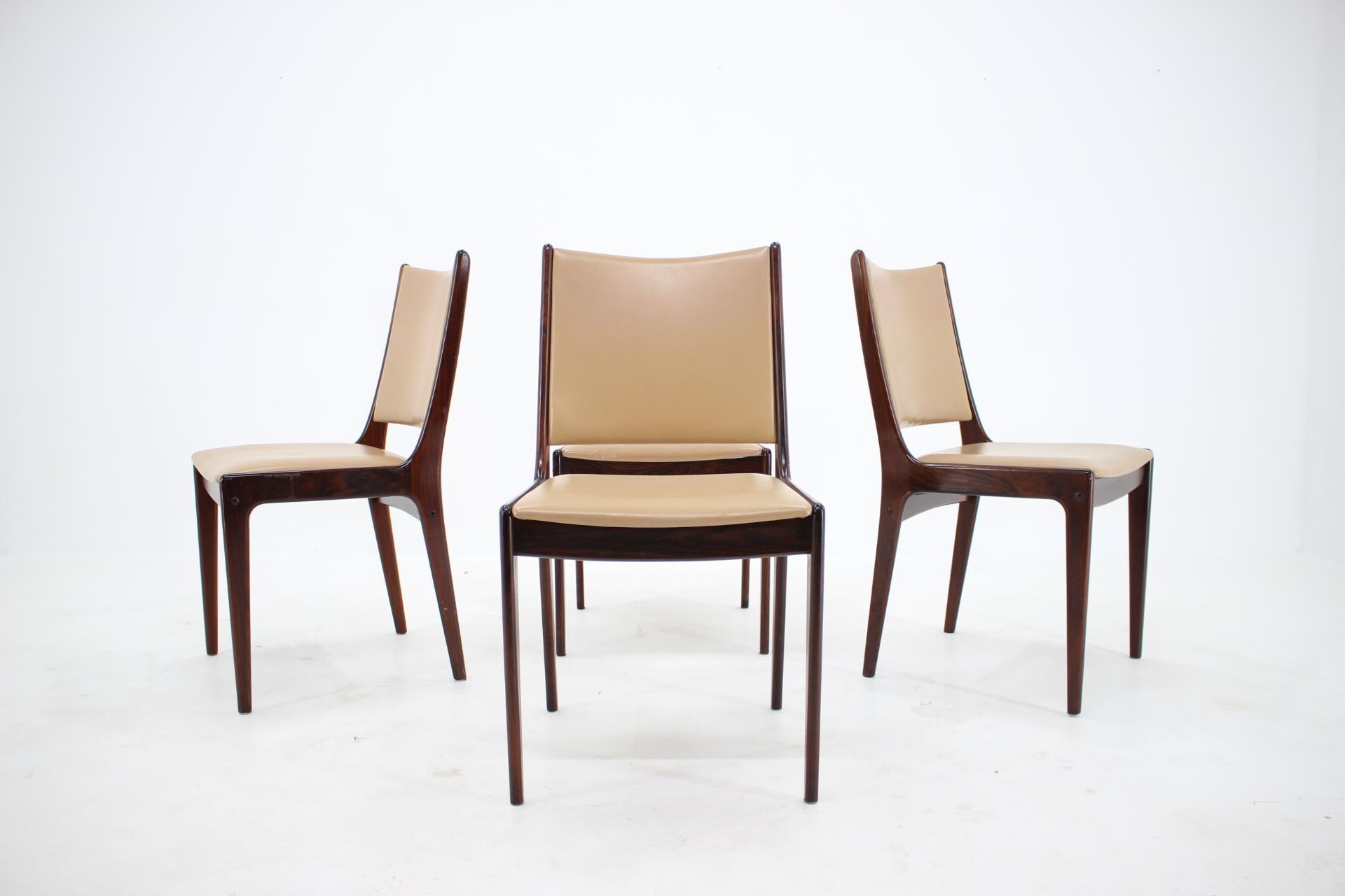 Mid-Century Modern 1960s Johannes Andersen Teak Dining Chairs in Leatherette, Set of 4