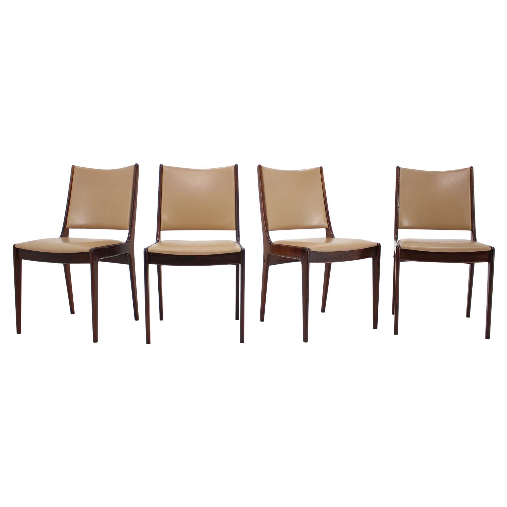 1960s Johannes Andersen Teak Dining Chairs in Leatherette, Set of 4