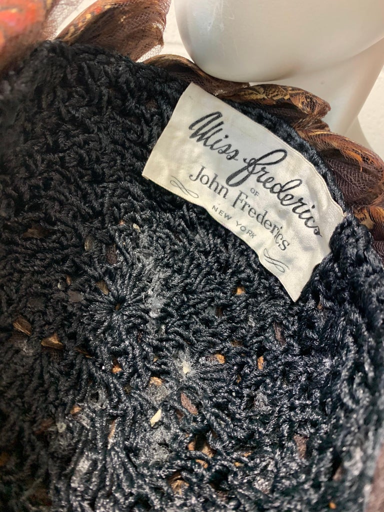 1960s John Frederics Pheasant Feather Netted Turban Style Hat For