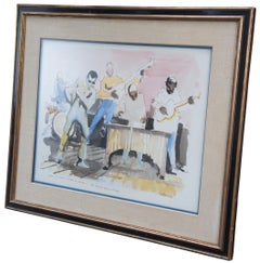 1960s John Pellerano Herbie Mann Culture in Harlem Musicians Watercolor Jazz MCM