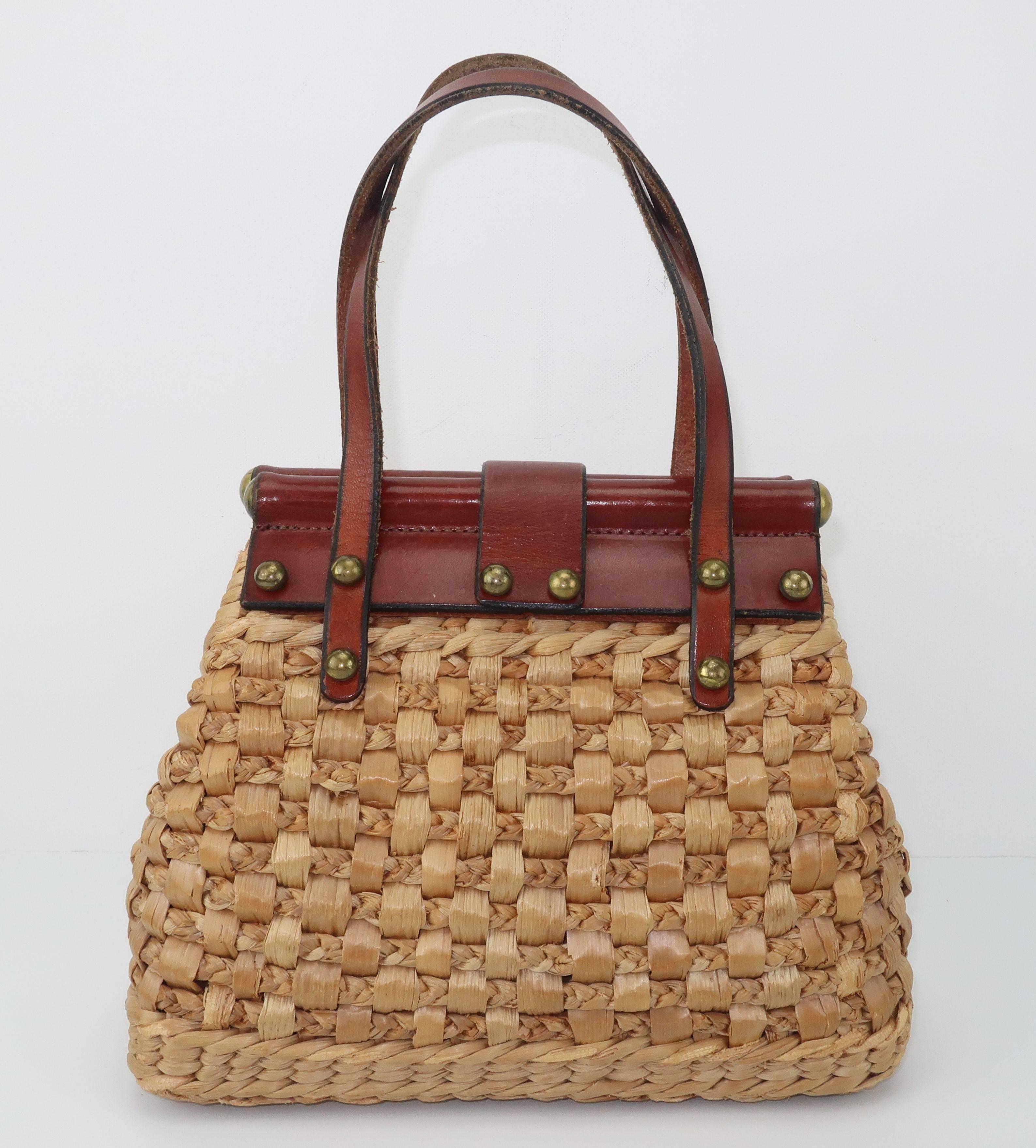 Women's 1960's John Romain Leather & Straw Mini Handbag