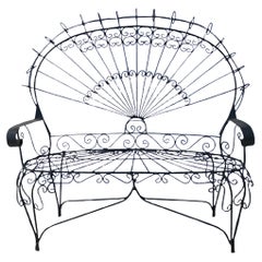1960s John Salterini Attributed Iron Peacock Garden Bench Settee