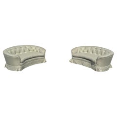 1960s John Widdicomb Kidney Immaculate Green Beige Sofa Loveseats, Set of 2