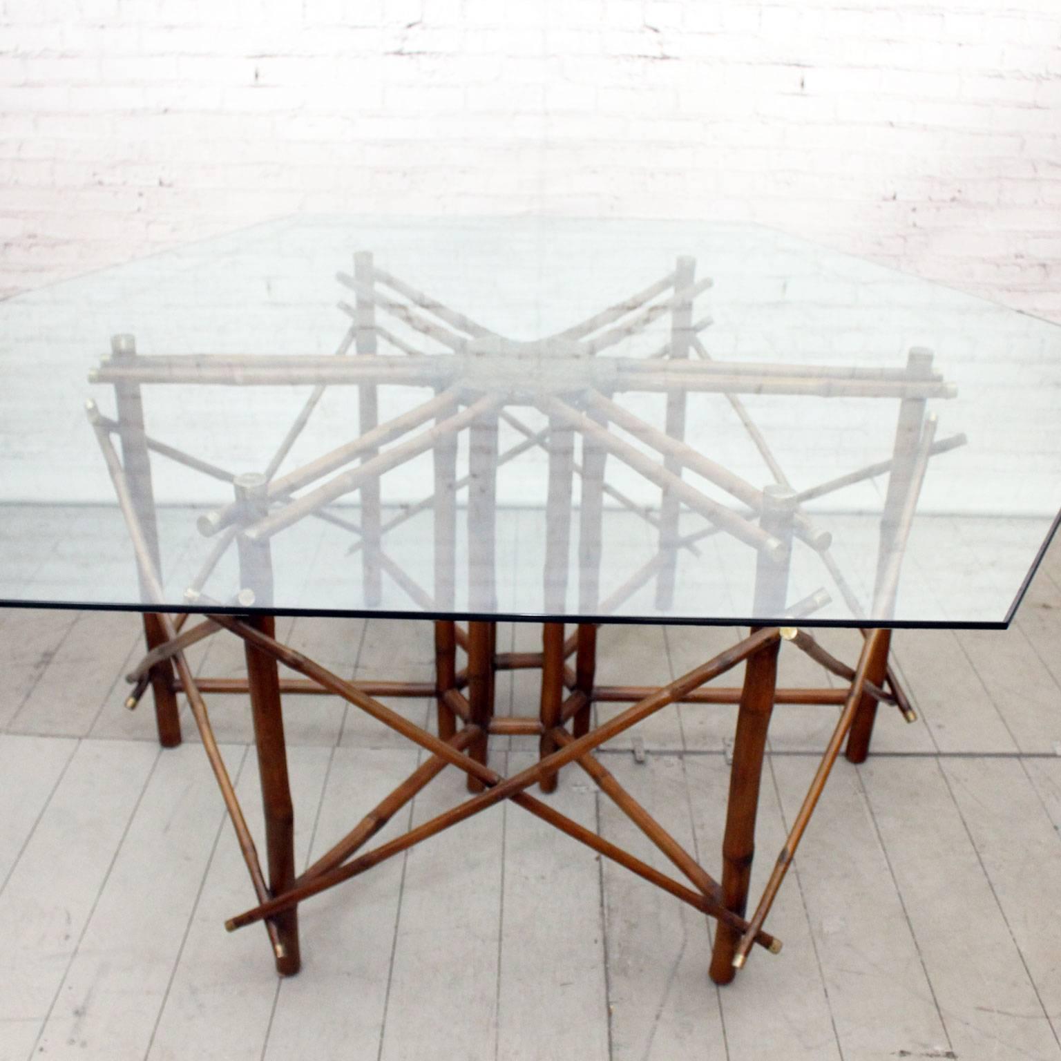 Mid-Century Modern 1960s John Wisner for Ficks Reed Bamboo, Brass and Glass Dining Table For Sale