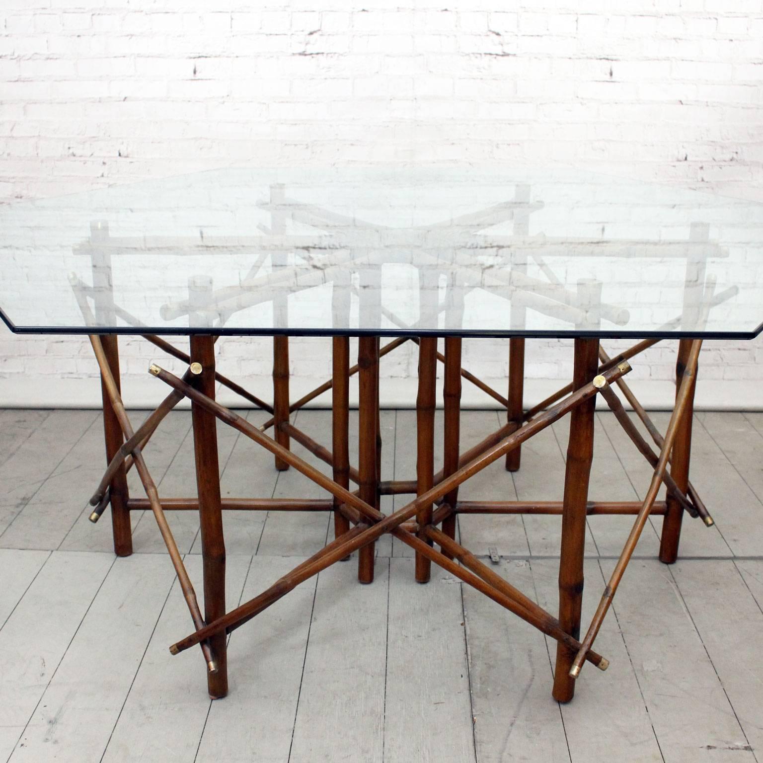 1960s John Wisner for Ficks Reed Bamboo, Brass and Glass Dining Table In Excellent Condition For Sale In Kent, GB