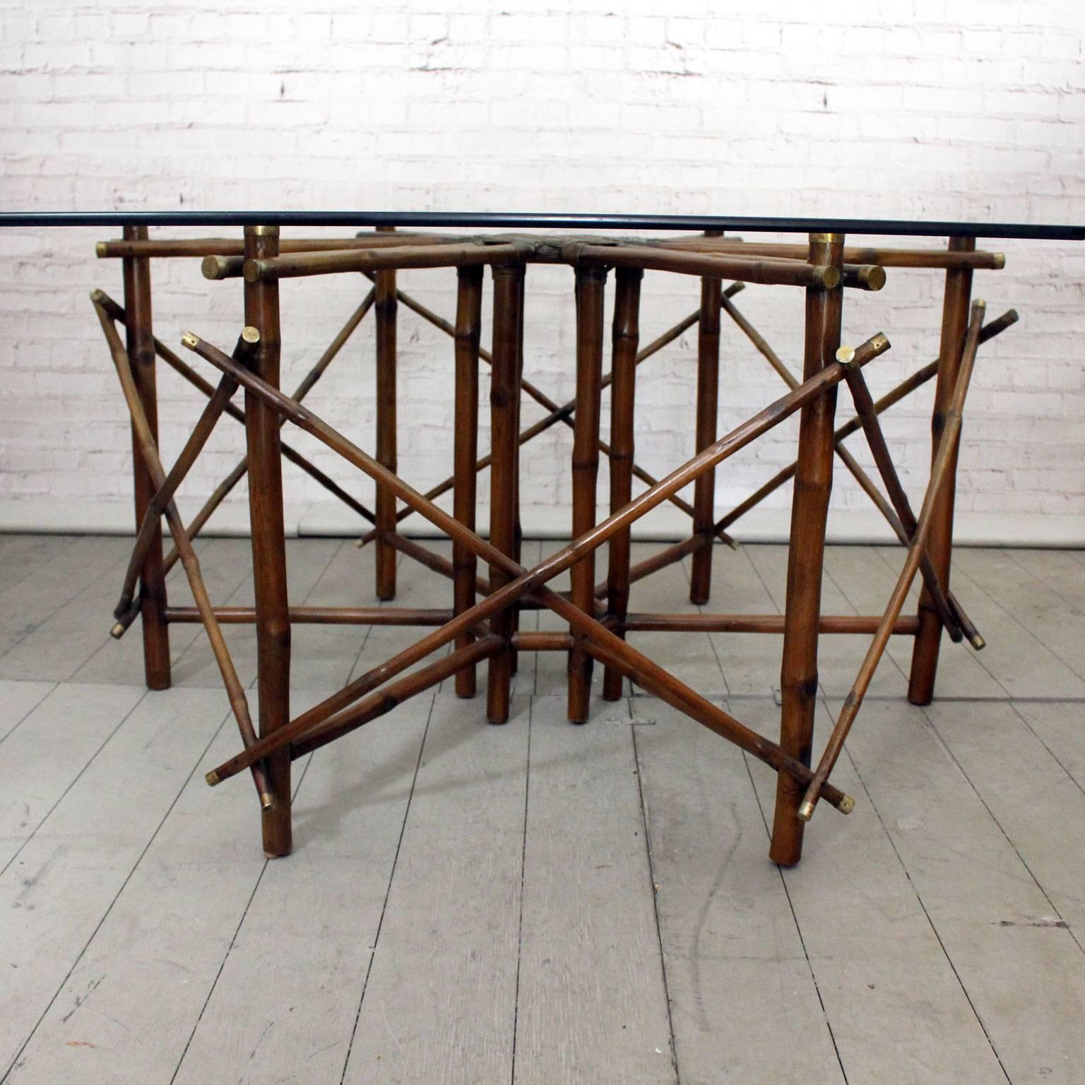 Mid-20th Century 1960s John Wisner for Ficks Reed Bamboo, Brass and Glass Dining Table For Sale