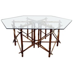 1960s John Wisner for Ficks Reed Bamboo, Brass and Glass Dining Table