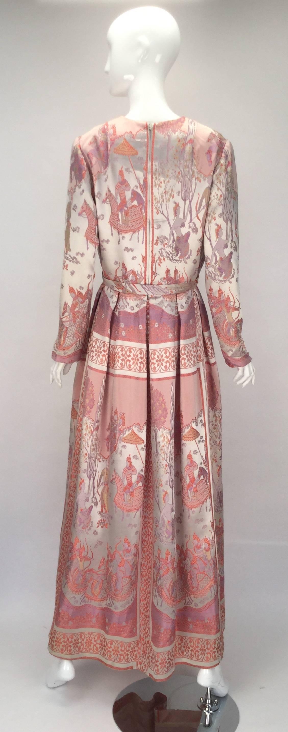1960s Jon Mandl Silk Multicolored Asian Motif Evening Dress  In Good Condition In Houston, TX