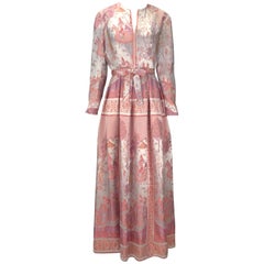 1960s Jon Mandl Silk Multicolored Asian Motif Evening Dress
