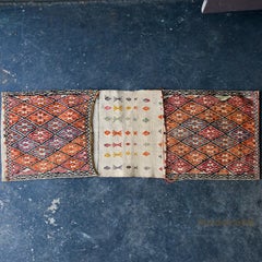 1960s Jordanian Handwoven Wool Mule Saddle Bags Rug Kilim Ladder Throw